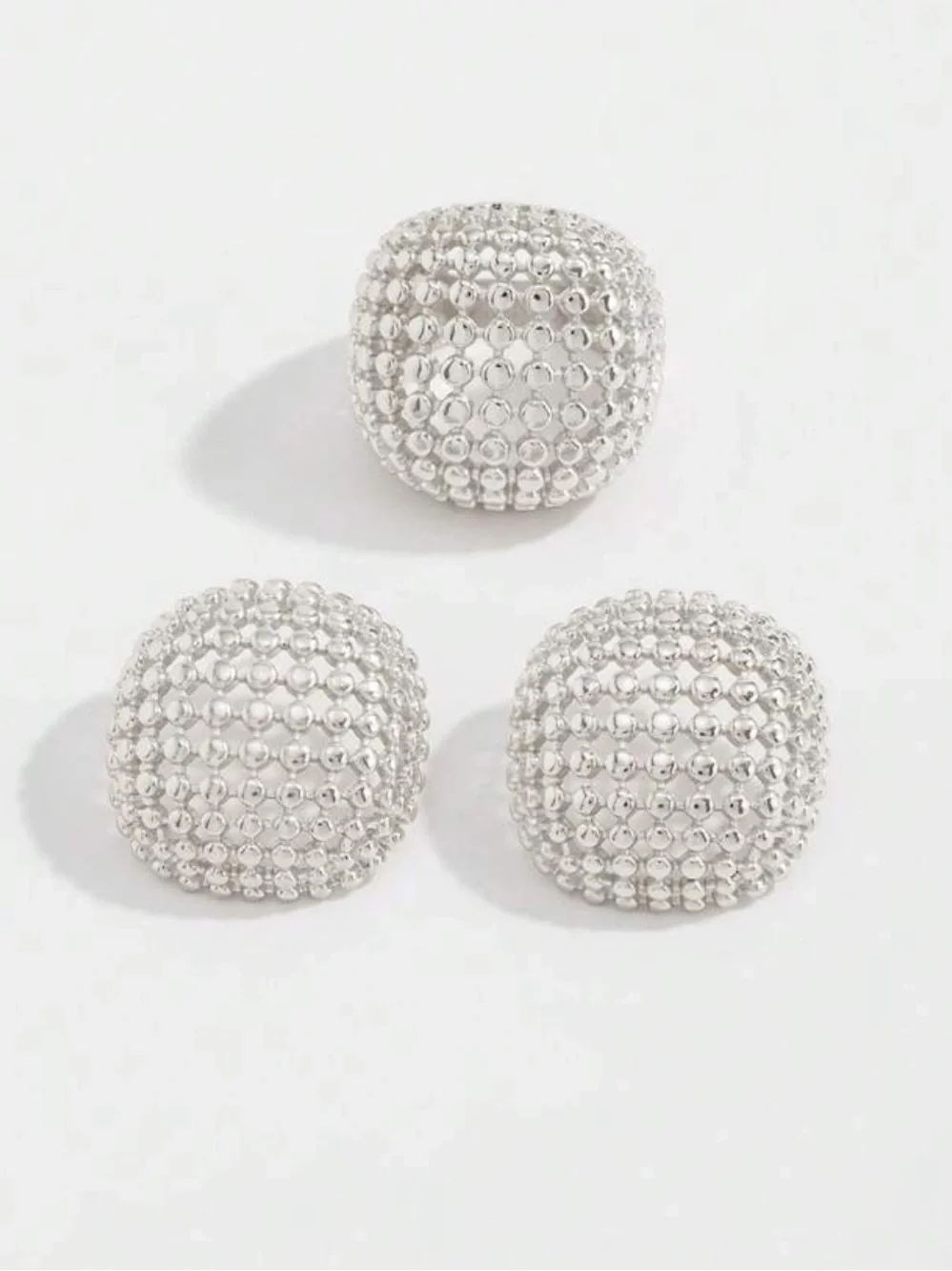 Regal Dome Silver  Statement Set —Sculptural Earrings & Ring
